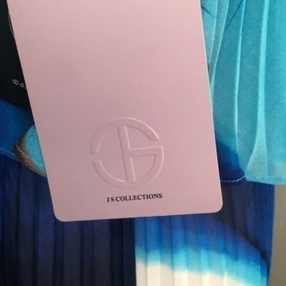 J S Collections Blue and White Pleated Maxi Dress - Picture 6 of 11